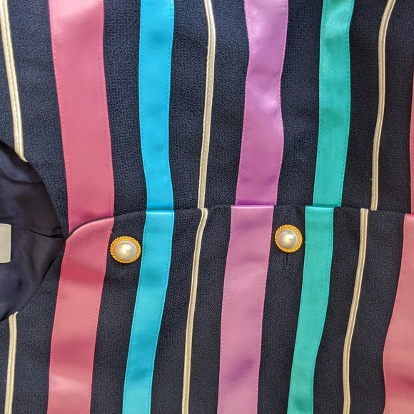 Talbots Polyester Teal, Pink, Purple and Navy Ribbon Striped Short Blazer - Picture 2 of 5